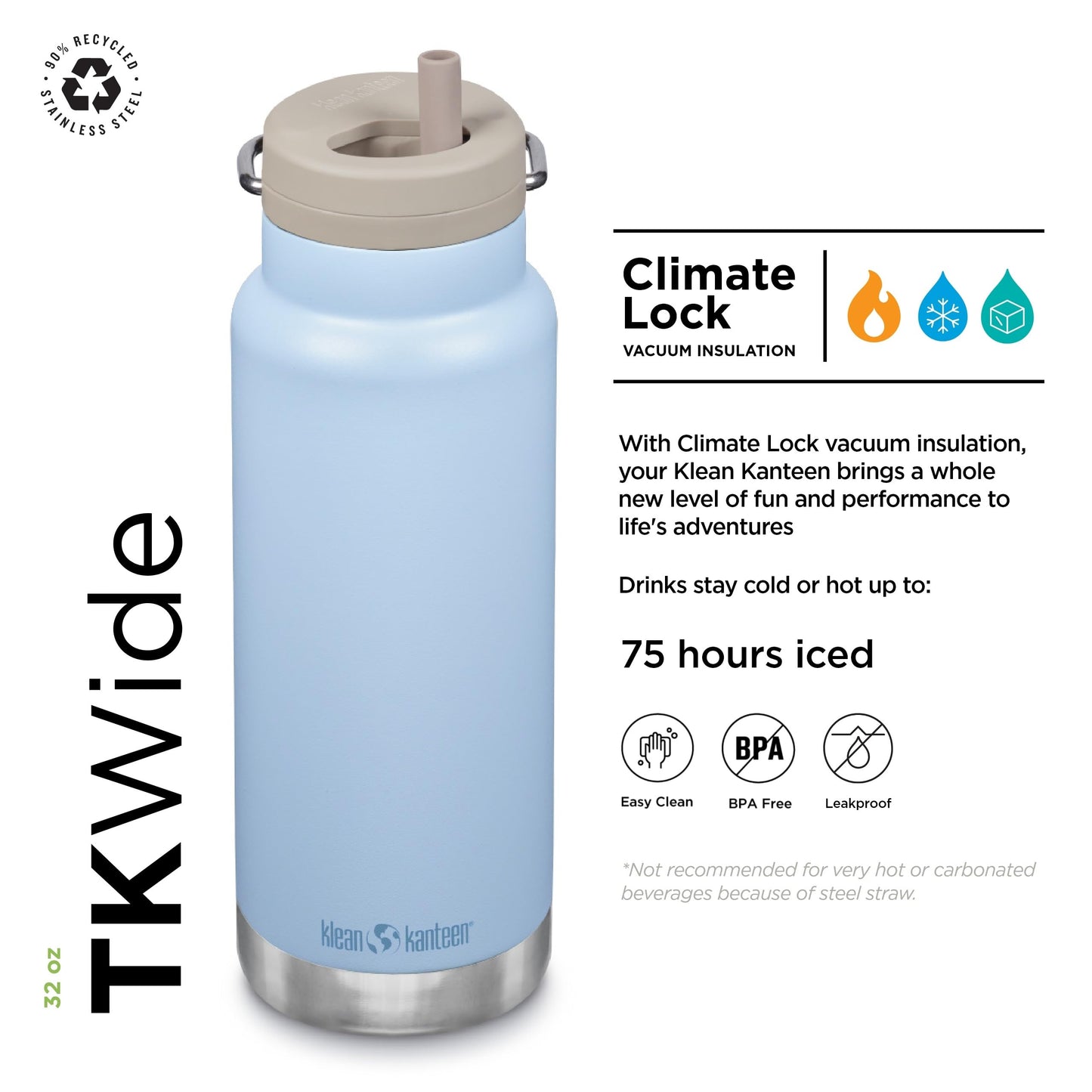 Klean Kanteen 32oz TKWide Insulated Water Bottle with Twist Cap - Clear Sky
