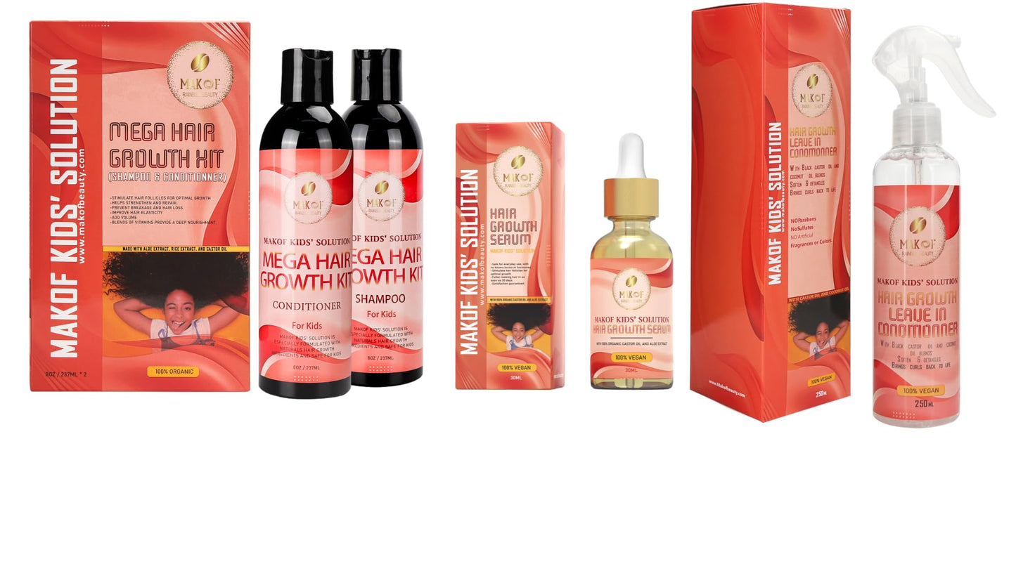 Coconut Oil Kids Curly Shampoo & Conditioner,Hair Oil, Leave in Conditioner Set- With black castor, coconut oil, rice extract - for Hair Growth