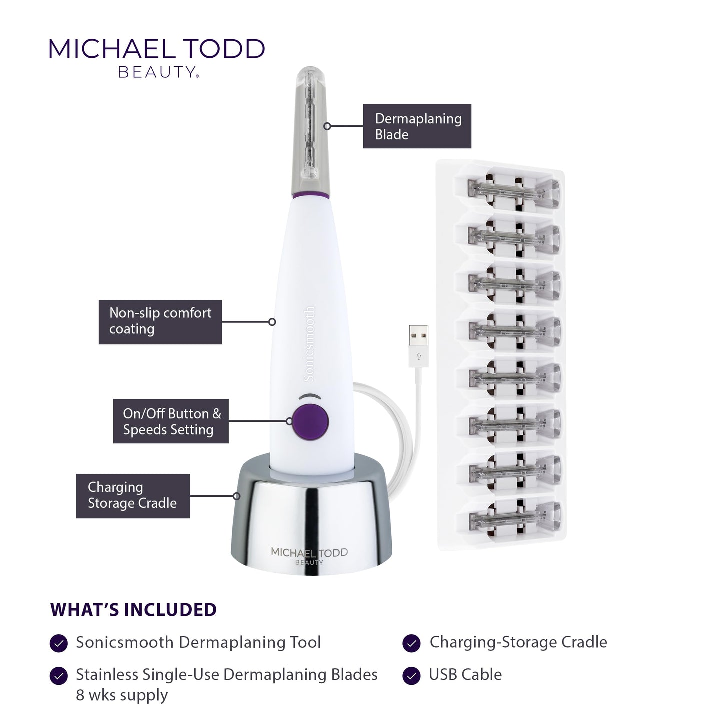 Michael Todd Beauty Sonicsmooth – Sonic Dermaplaning Tool for Women, 2-in-1 Facial Exfoliation & Peach Fuzz Remover with 8 Weeks Blades
