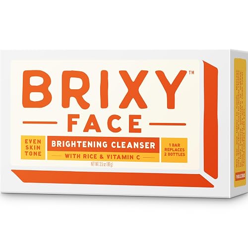 BRIXY Exfoliating Facial Cleansing Bar Even Skin Tone - Rice Powder And Vitamin C, Ceramide & Niacinamide Support A Healthy Skin Barrier, Soap Free