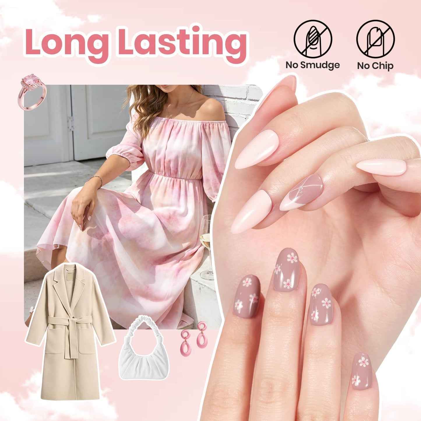 Beetles Nail Polish Set - Vanilla Cloud, 6 Corlors Nude Pink Nail Polish Quick Dry, Long-Lasting Pastel Nails for Spring & Summer Nails Art Effect Beauty and Personal Care beetles Gel Polish