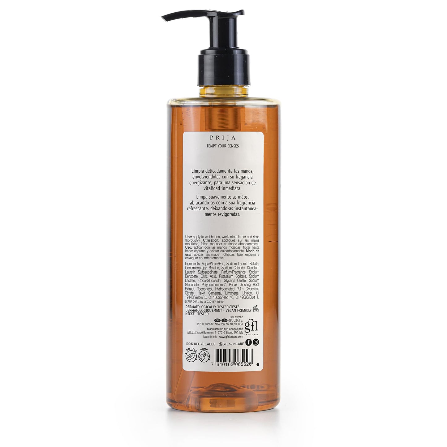 Prija Vitalising Hand Wash with Ginseng Extract Gently Cleanses Hands, Moisturizing Liquid Hand Soap, Vegan Friendly with Energizing Fragrance 3 x
