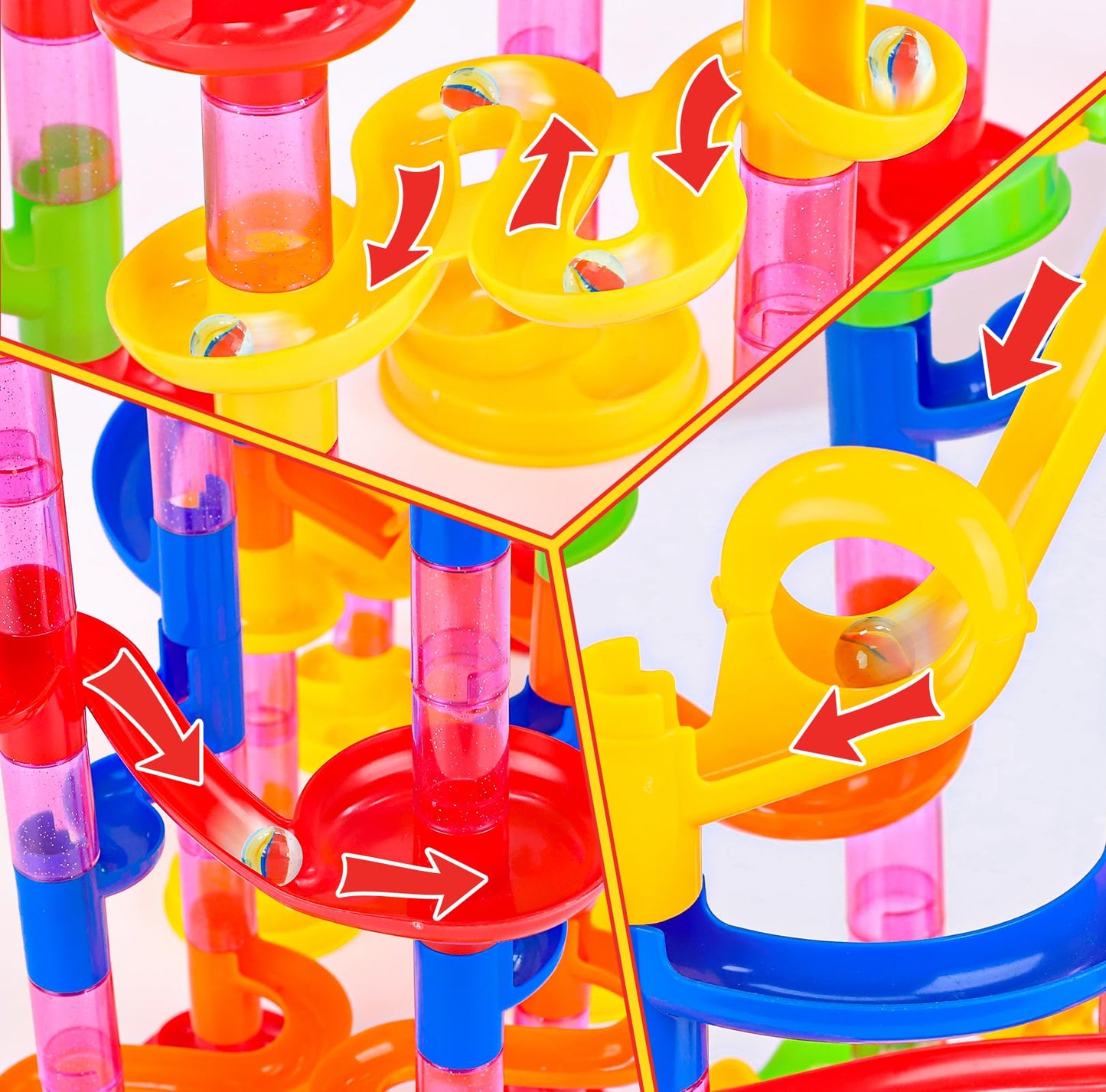 Gifts2U Marble Run Toy 130pcs – Educational Construction Maze Block Set with Glass Marbles for Kids & Fun Parent-Child Games