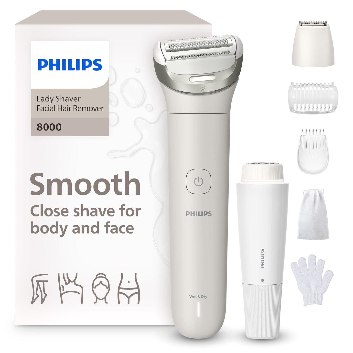 Philips Lady Shaver Series 8000 - Cordless, Wet & Dry Electric Shaver, 3-Blade Shaving System, Flexible Shaving Head, LED Light, for Face, Legs, Body Beauty and Personal Care PHILIPS Default Title