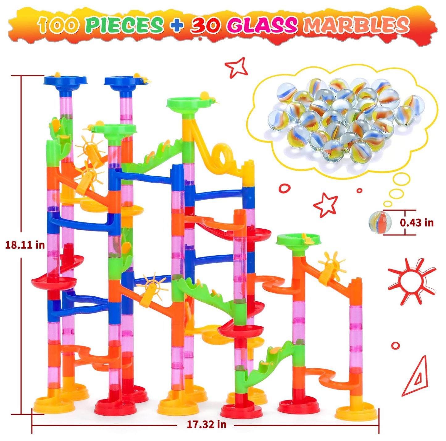 Gifts2U Marble Run Toy 130pcs – Educational Construction Maze Block Set with Glass Marbles for Kids & Fun Parent-Child Games