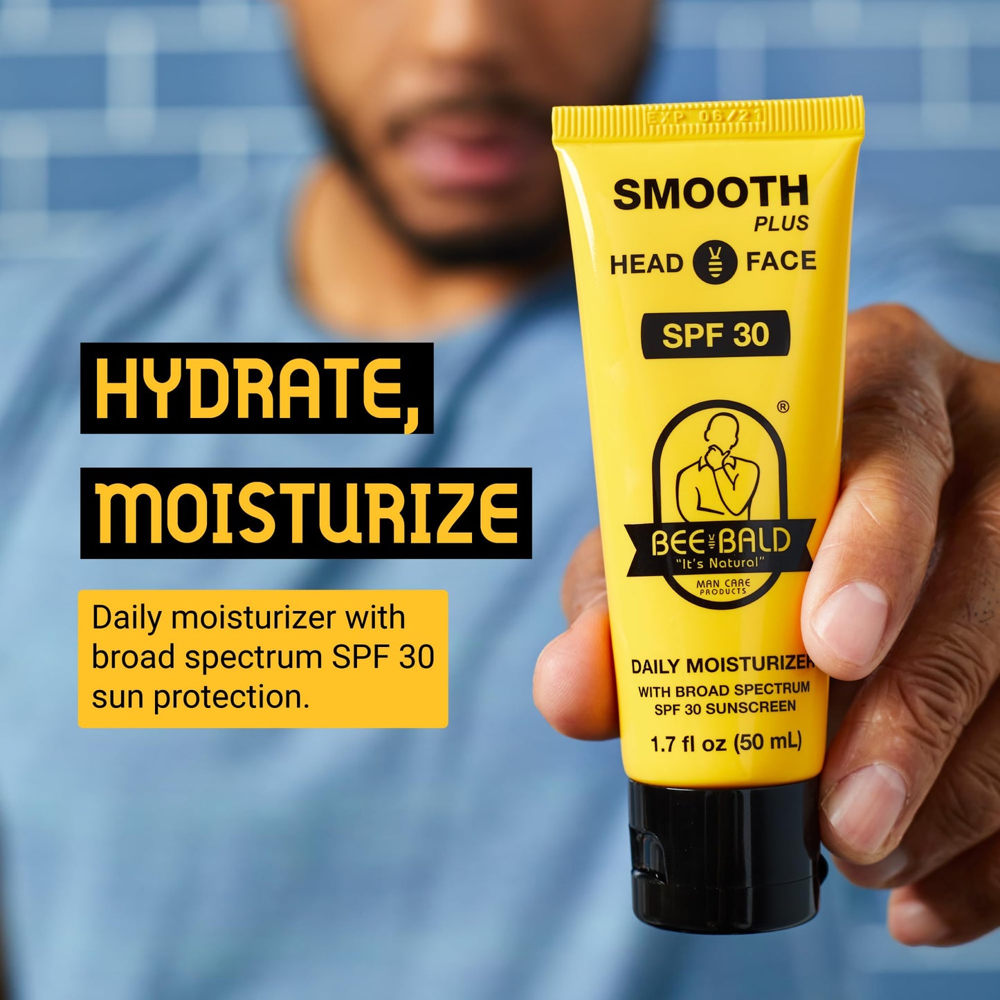 Bee Bald SMOOTH PLUS Head & Face Moisturizer with SPF 30 Sunscreen Lotion Protecting Skin From Harmful UVA/UVB Rays While Hydrating, Moisturizing