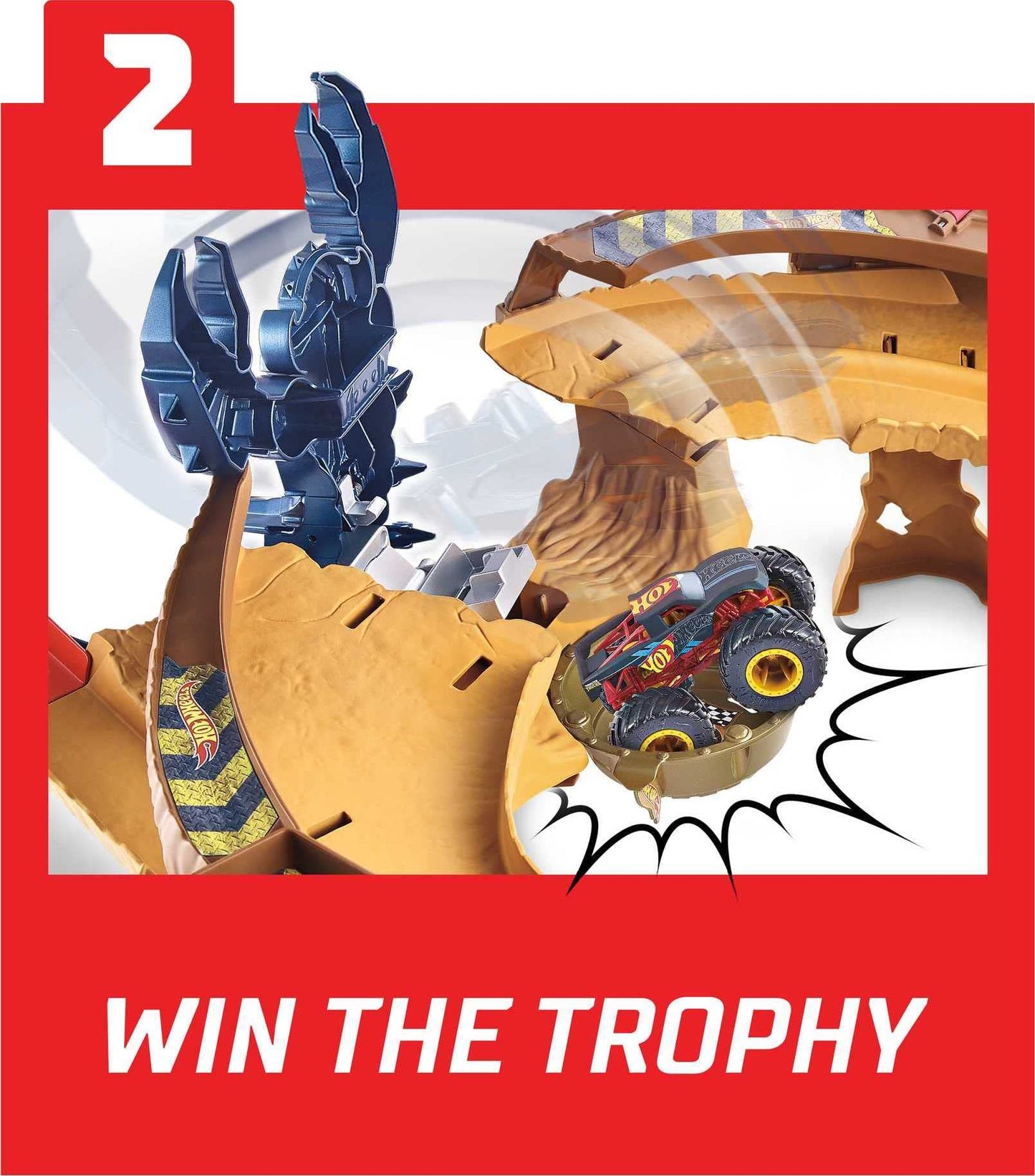 Hot Wheels Monster Trucks Scorpion Sting Raceway Track Set with 1 Toy Truck & 1 Car in 1:64 Scale, Boosted Race Track