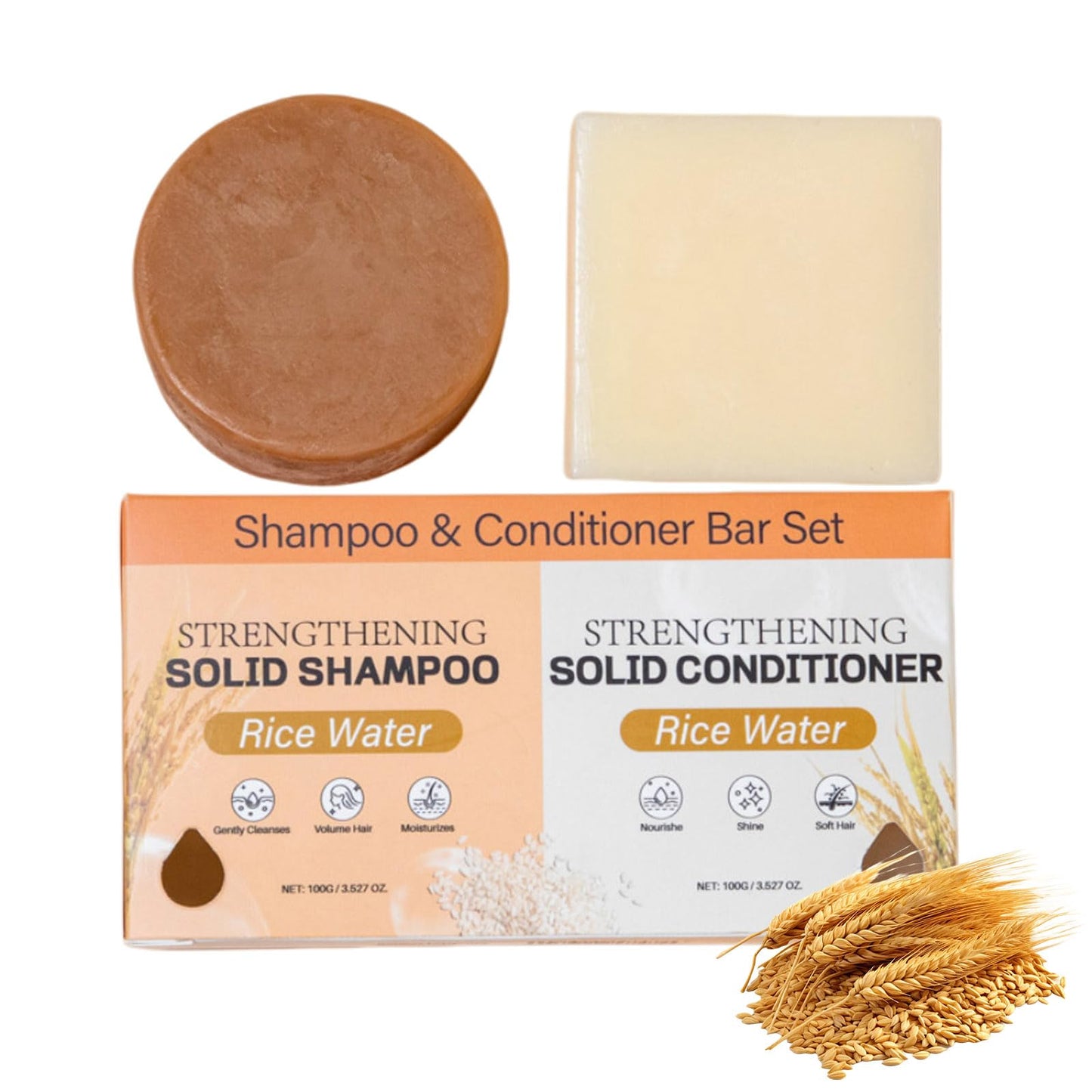 Rice Water Bar Shampoo and Conditioner Set for Hair Growth, Handcrafted Travel Solid Shampoo and Conditioner for Thinning Hair, Hydrating