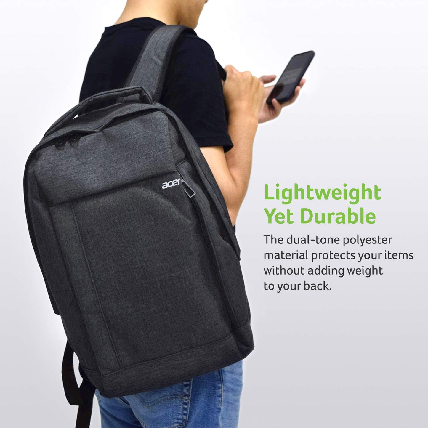 acer Travel Backpack (Gray), up to 15.6" Notebook and 10" Tablet, with Interior and Exterior Pockets