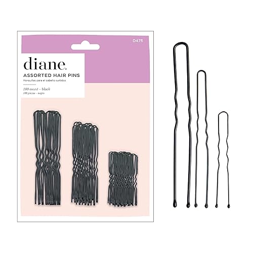 Diane Hair Pins for Women Bulk Pack of 100 Assorted Sizes Jumbo 3, Large 2.5, Medium / Small 1.75 - Black, Crimped Design with Ball Tips, D475-100