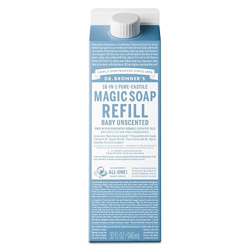 Dr. Bronner's Pure-Castile Liquid Soap Refill - Made with Regenerative Organic Certified Oils, 86% Less Plastic - 18-in-1 Uses, For Face, Body Wash