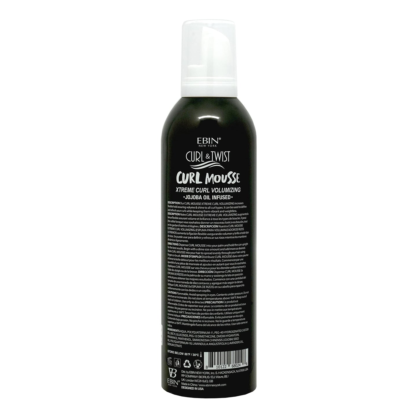 EBIN NEW YORK Curl & Twist Xtreme Curl Volumizing Mousse 12.49oz/354ml | Jojoba & Lavender Oil Infused | Adds Moisture | Vitamin B Strengthens Hair |