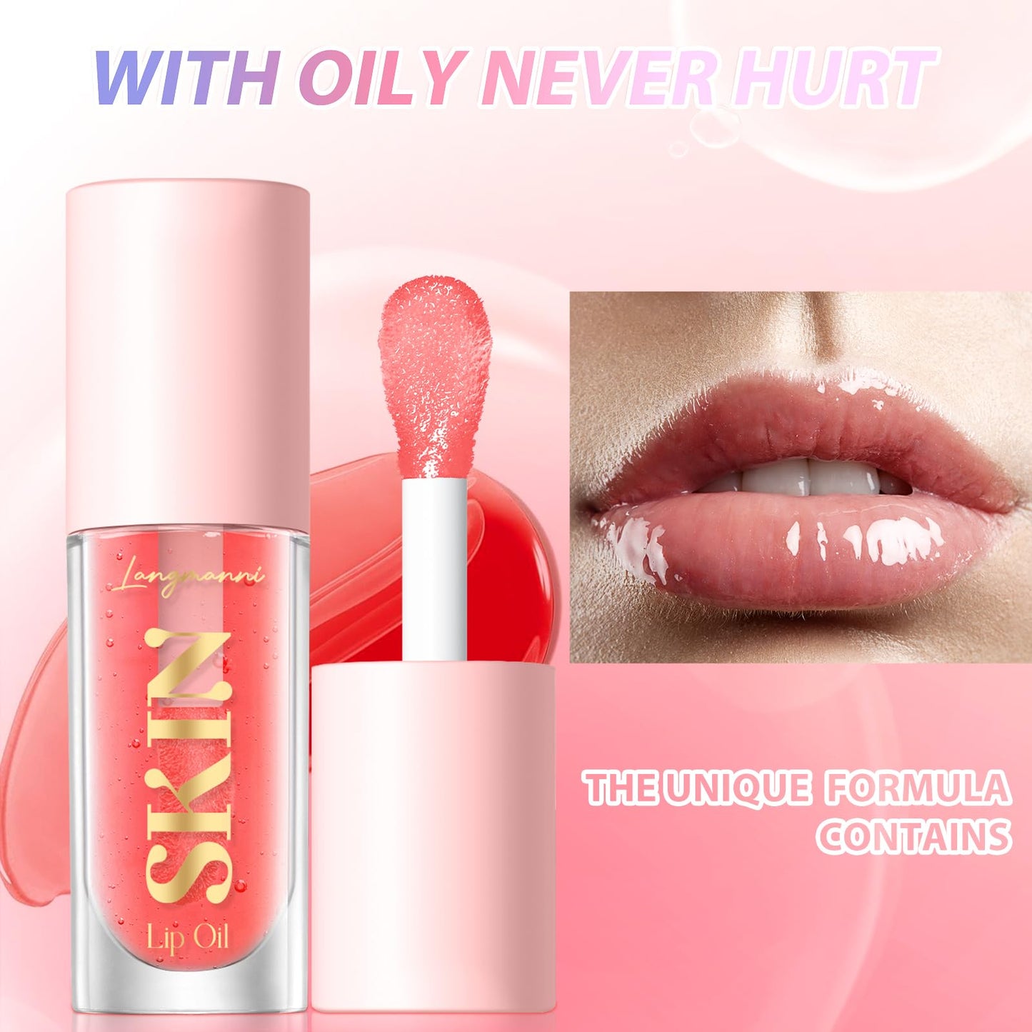 LANGMANNI Moisturizing Lip Oil,No-Sticky Lip Gloss Lip Balm Lip Care,Fruit Flavoured Lip Oil For Dry Lip's Moisturizing Hydrating And Nourishing