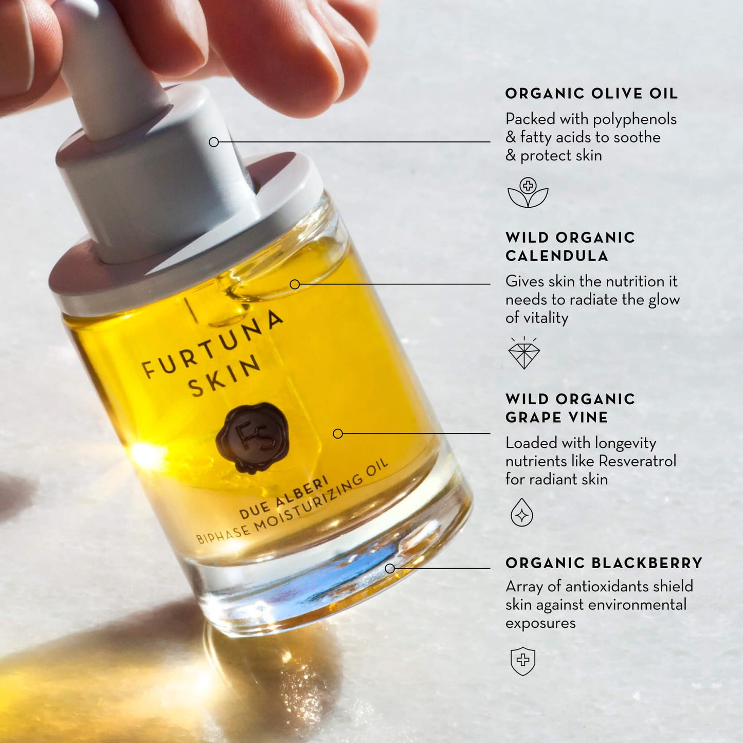 Furtuna Skin Biphase Moisturizing Oil - Hydrating, Plumping & Protecting Face, Neck, and Decollete Oil, Vegan & Cruelty-Free, Organic Olive