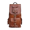 Jaald 21" Brown Leather Laptop Backpack Vintage Rucksack Travel Mochila Knapsack