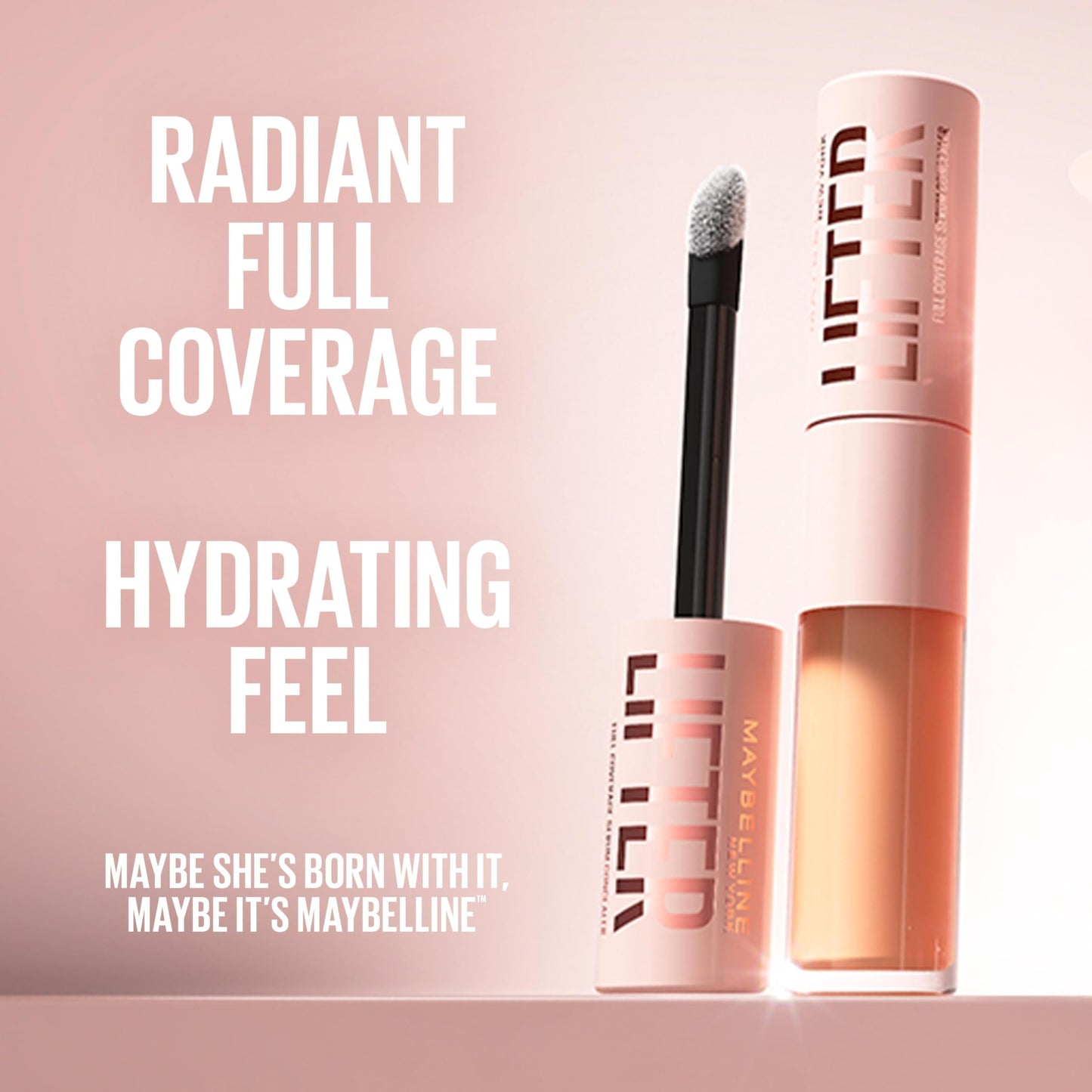 Maybelline Lifter Serum Concealer, Radiant Concealer with Full Coverage, Includes 2% Peptides + Caffeine to Hydrates & Brightens Under Eyes, 105, 1