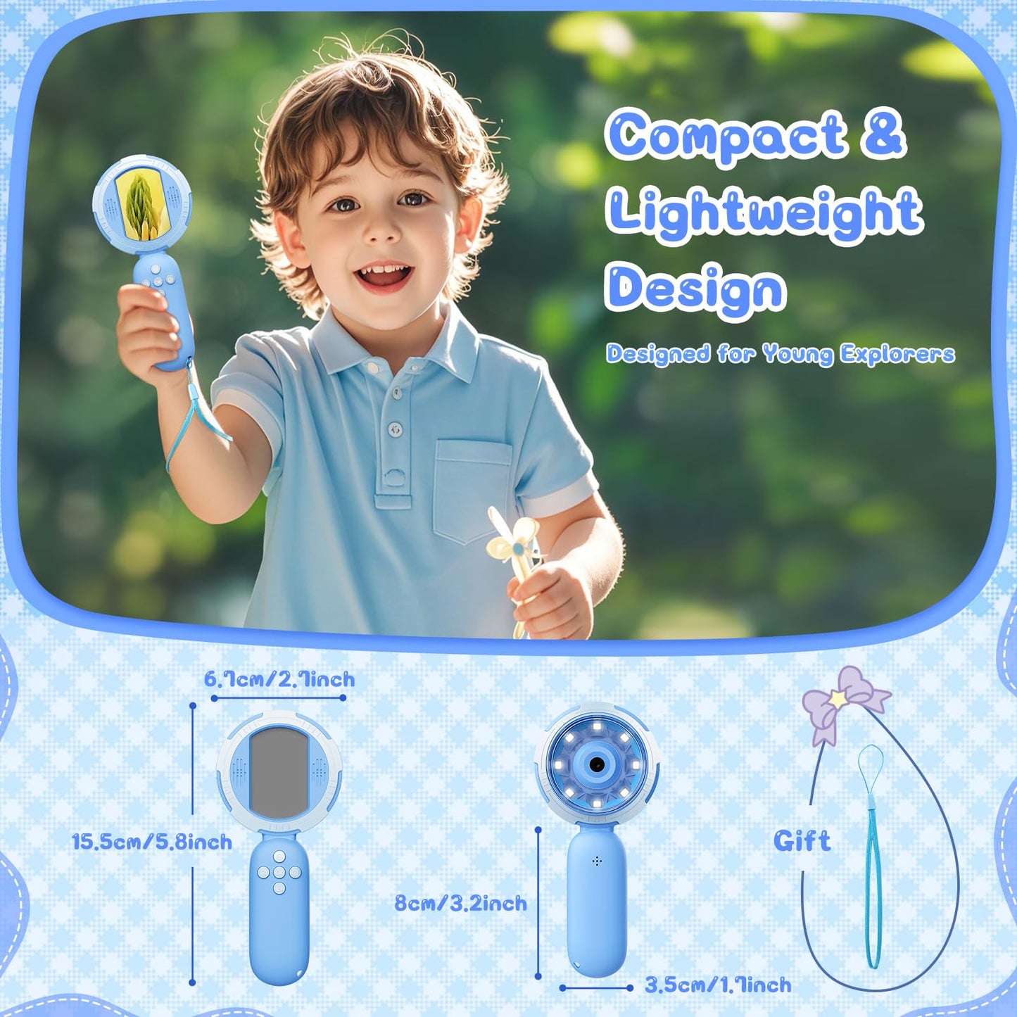 Hayve Kids Microscope – Mini Handheld Pocket Microscope with 2" IPS Screen & 8 LEDs, PC View, Educational Gift for Ages 3–8