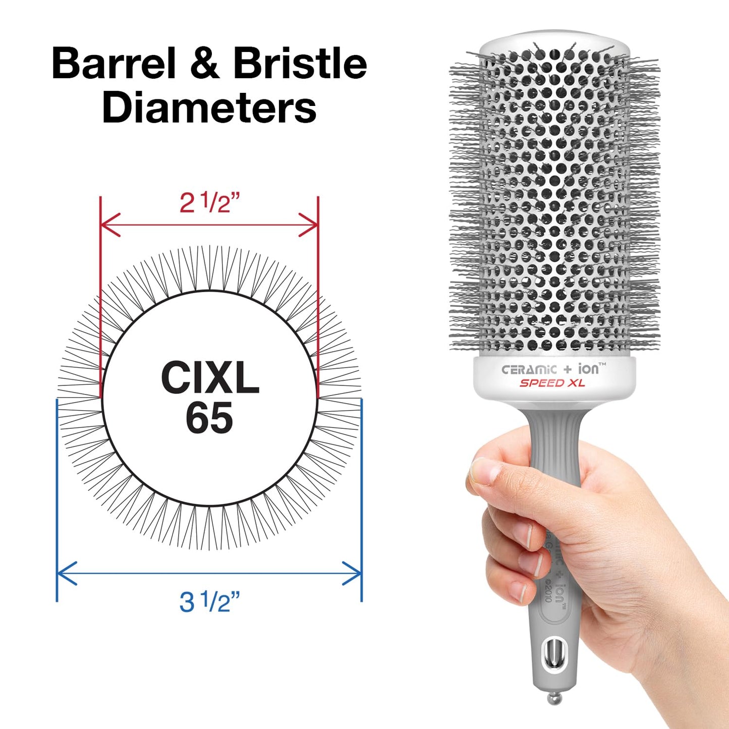 Olivia Garden Ceramic + Ion Speed XL - Extra-Long Round Thermal Hair Brush - Not Electrical - Professional Blowout Brush for Normal to Thick Hair - 3