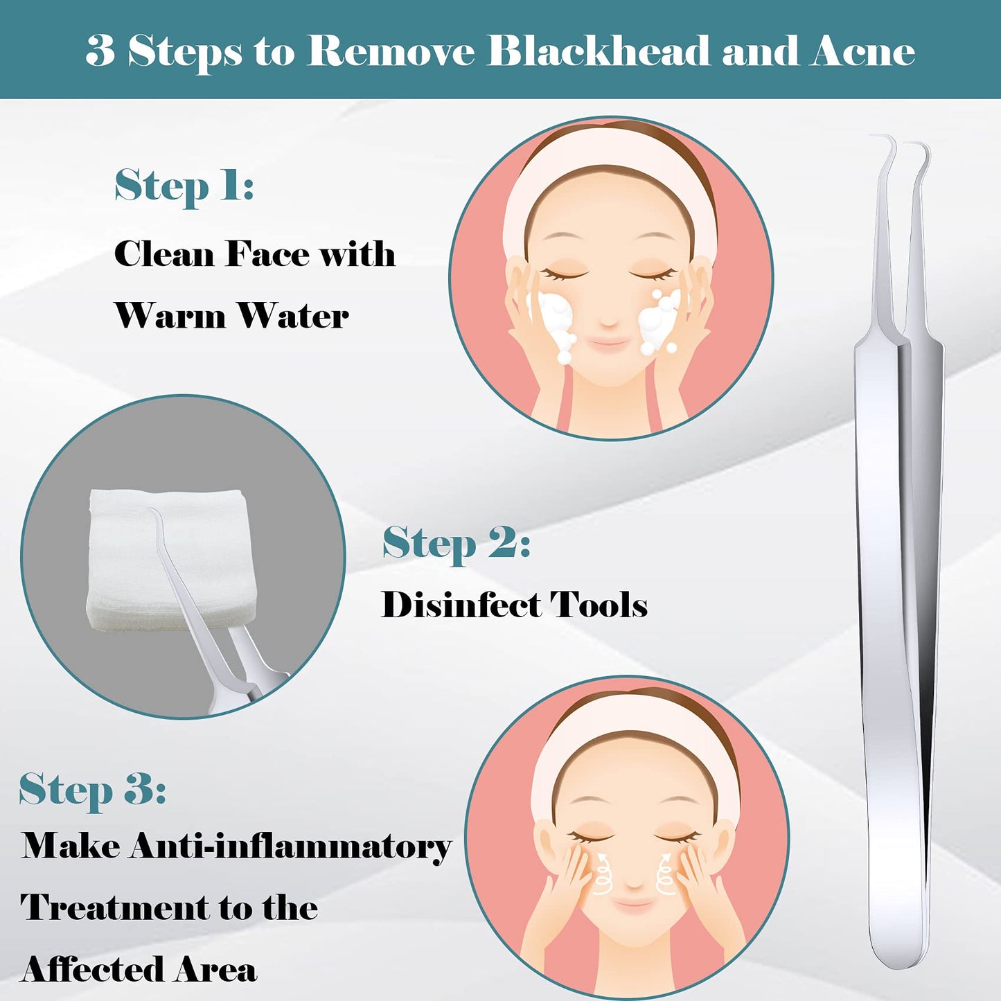 ANCIRS 6 Pack Acne Pimple Blackhead Remover Tweezers, Stainless Steel Acne Tweezers, Curved Pimple Tweezers Extractors Tool for Blackhead Blemish