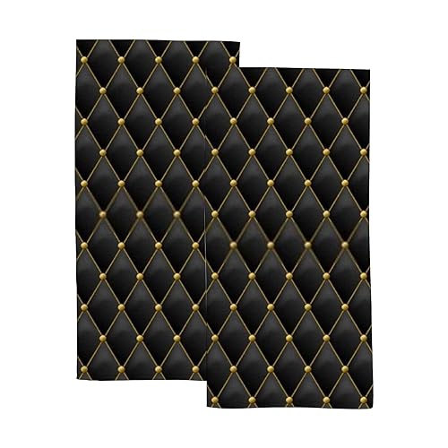 Kuizee Microfiber Hand Towel Face Towels Set of 2 Gold Black Texture Luxury Quick-Dry Highly Absorbent Ultra Soft Bathroom Kitchen 30X15 Inch