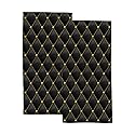 Kuizee Microfiber Hand Towel Face Towels Set of 2 Gold Black Texture Luxury Quick-Dry Highly Absorbent Ultra Soft Bathroom Kitchen 30X15 Inch
