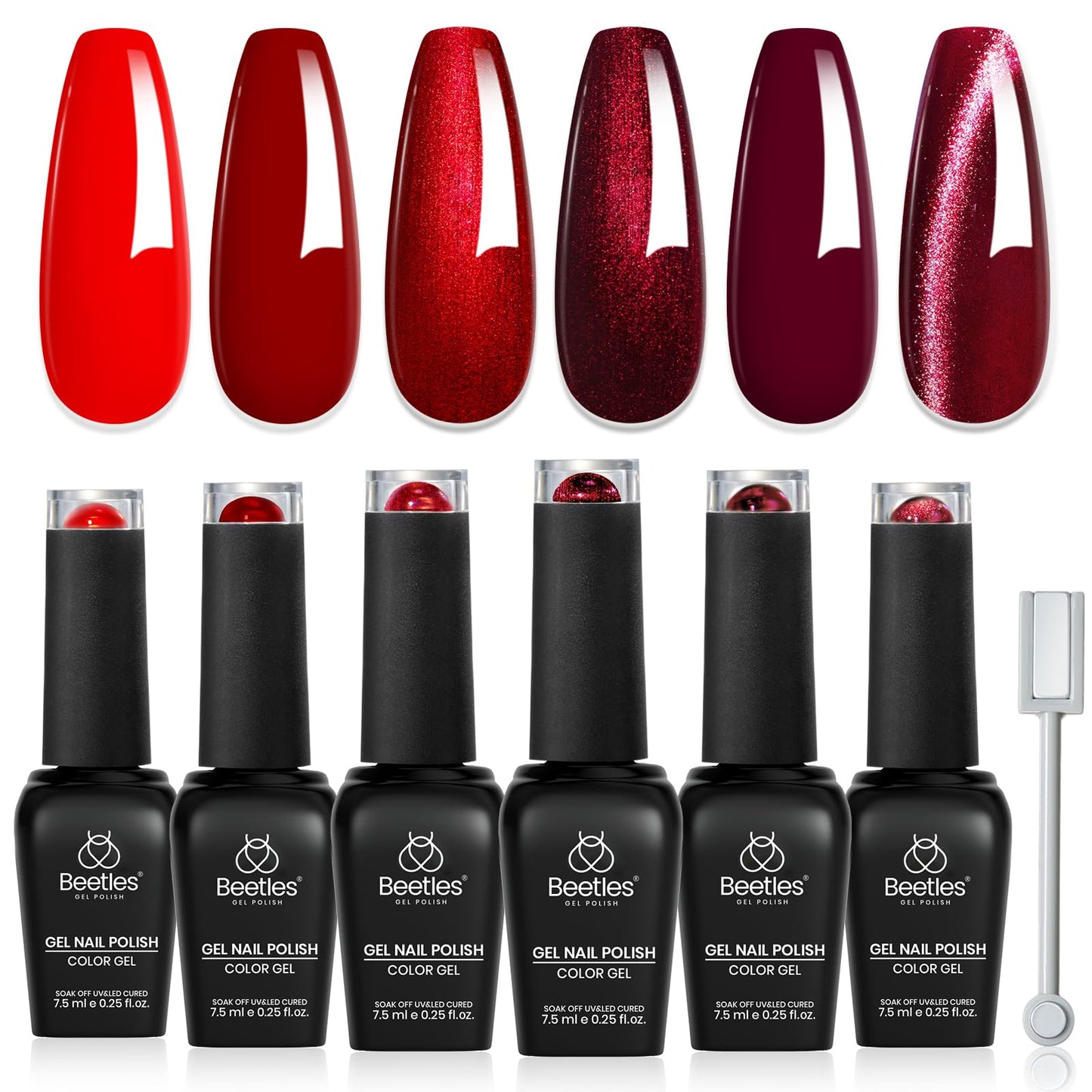 Beetles Red Gel Nail Polish Set - 6 Colors Burgundy Wine Red Shimmer Gel Polish Kit with Magnet, Party Evening Gala Rouge Velvet Sparkle Soak Off UV Beauty and Personal Care beetles Gel Polish Default Title