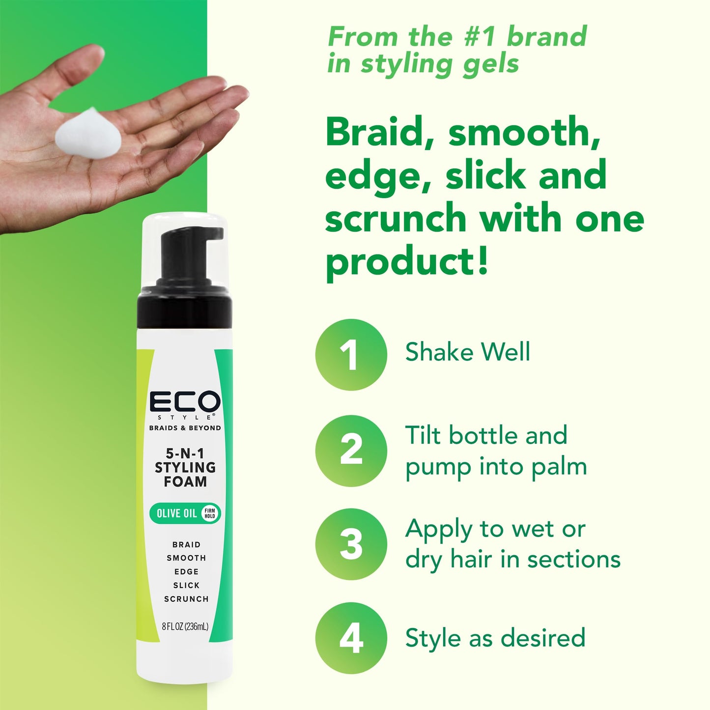 Eco Style Braids & Beyond 5-N-1 Styling Foam, Moisturizes & Seals