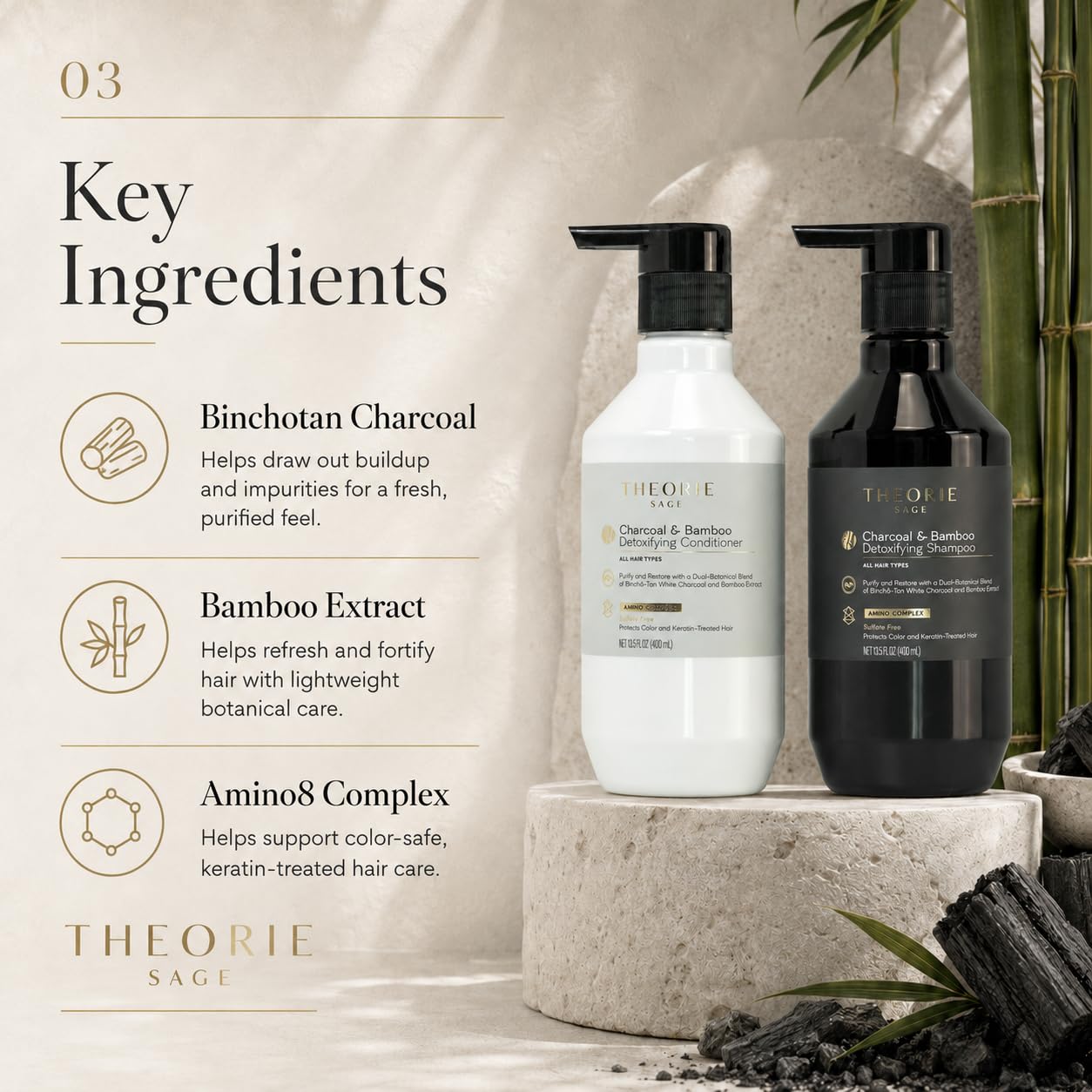 Charcoal & Bamboo Detoxifying Shampoo & Conditioner Set 13.5 fl. oz. (400ml)