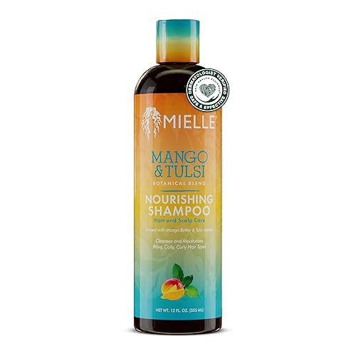 Mielle Organics Mango & Tulsi Nourishing Hair Shampoo - Moisturizing Shampoo for Curly Hair - Gently Cleanses & Remove Scalp Impurities - Nourishes
