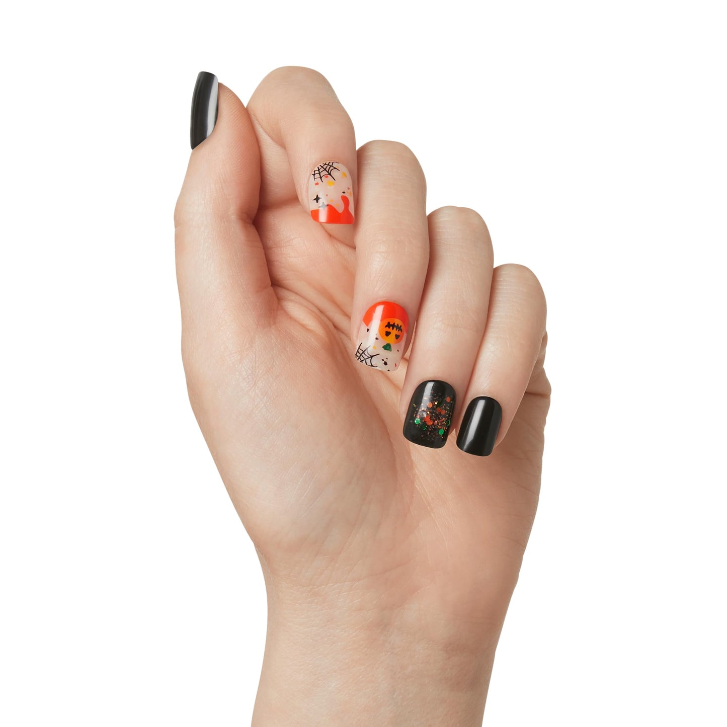 KISS imPRESS Press-On Manicure Halloween, Black, Short Length, Square Shape, PureFit Technology, Chip Proof, Smudge Proof, Waterproof, Prep Pad, Mini Beauty & Personal Care imPRESS