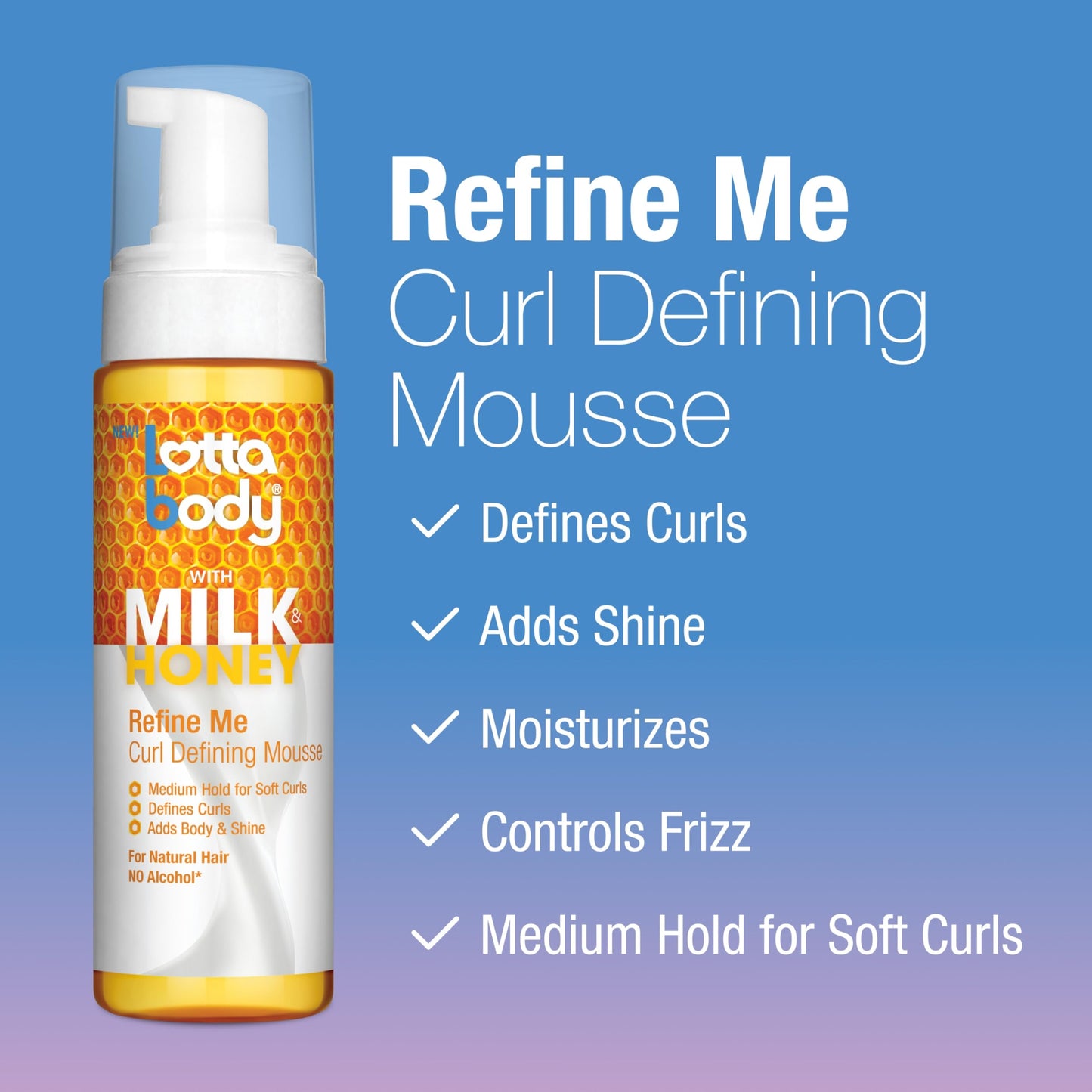 Lotta Body, Refine Me Curl Defining Mousse, Medium Hold for Soft Curls, Moisturizes, Controls Frizz, 7 Fl Oz