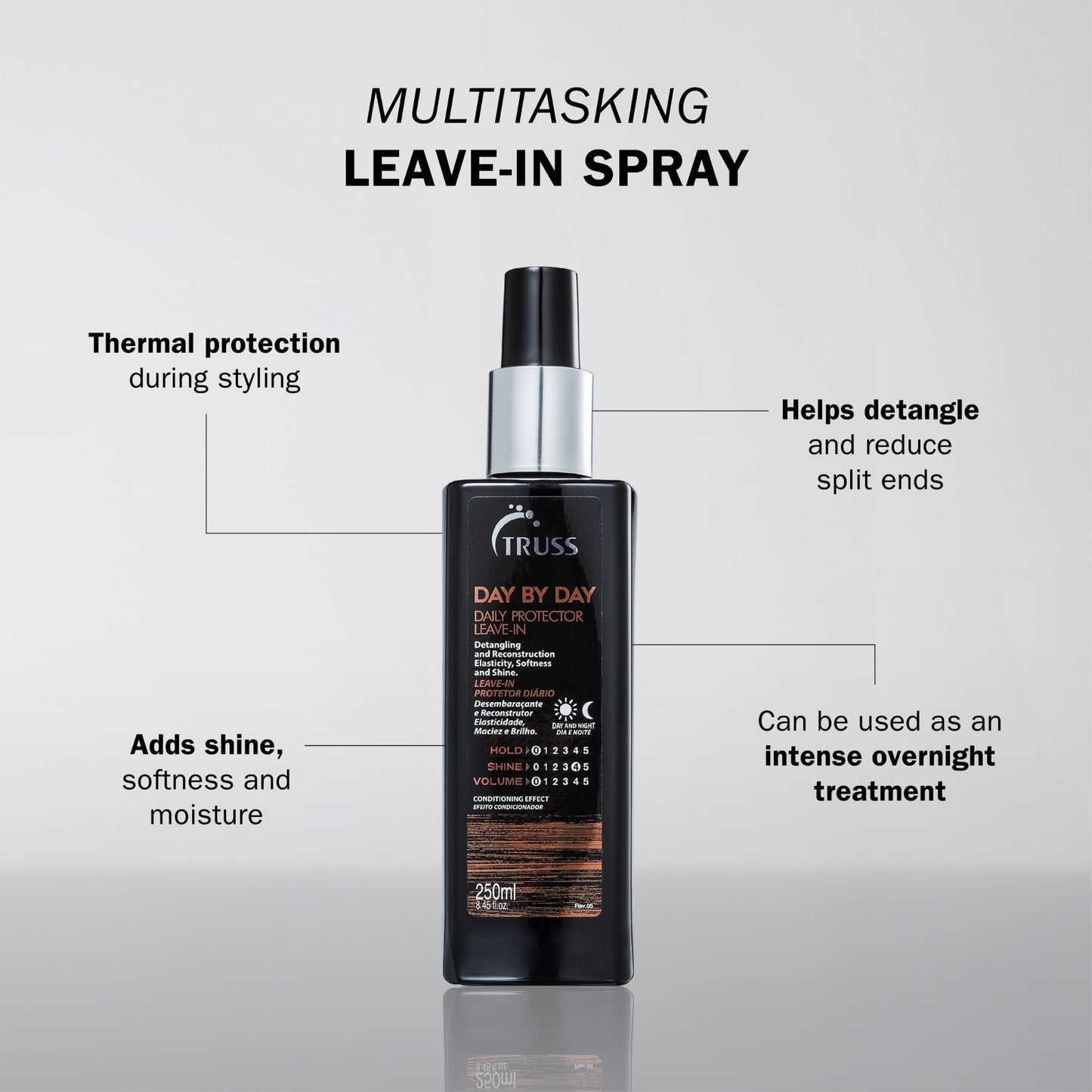 TRUSS Day by Day Leave In Conditioner Spray - Lightweight Detangling Spray & Heat Protectant for Hair - Restores Elasticity, Softness & Shine