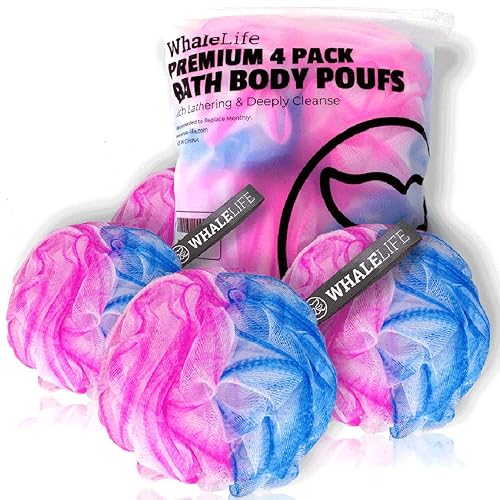 Loofah Sponge Bath Sponge for Women Men 4 Pack (Blue Pink Conbine)