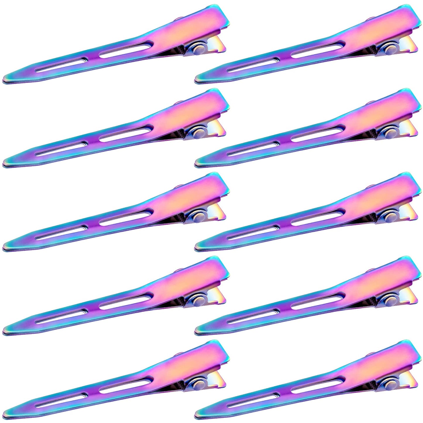 OIIKI 10 Pack 2.2 Inches Rainbow Single Prong Curl Clips, Metal Alligator Hair Clips without Teeth, Rainbow Section Hairpin Hair Accessories for Women