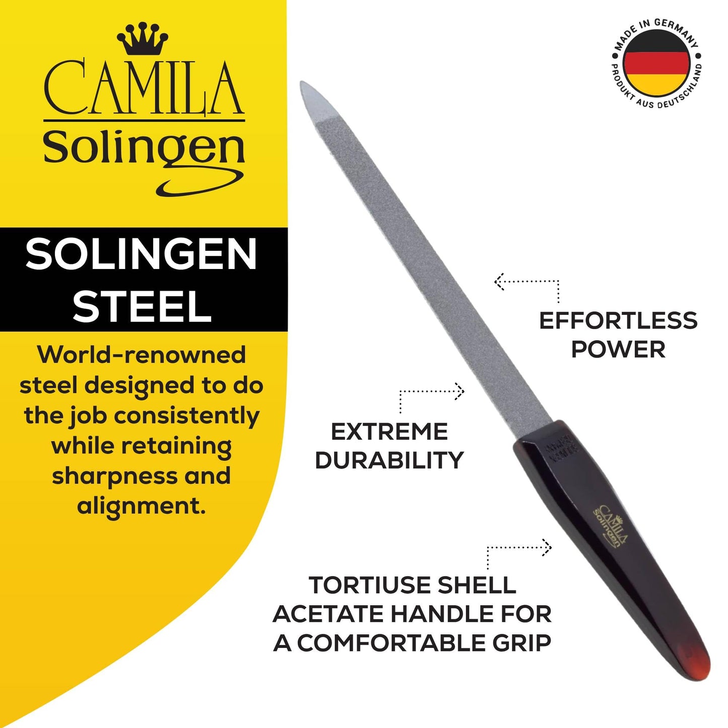 Camila Solingen CS18 Sapphire Metal Nail File for Natural Nails Fingernail and Toenail Care, 7" Double Sided Coarse and Fine for Manicure and Pedicure