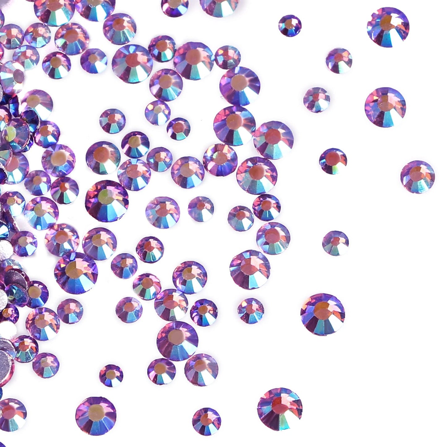 Jollin 3456pcs Flatback Rhinestones Glass Charms Diamantes Gems Stones for Nail Art 6 Size ss4~ss12 Light Purple AB