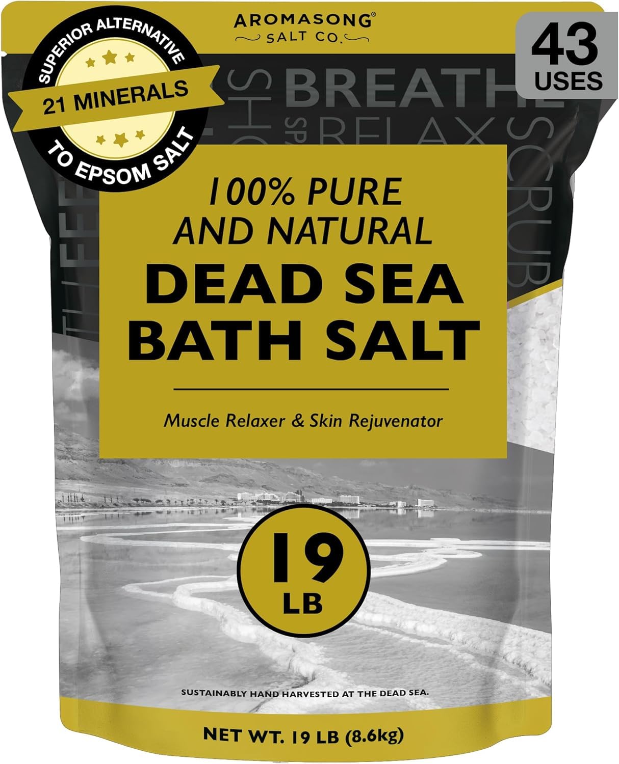 Aromasong Dead Sea Salt - Spa Bath Salt - 19 Lbs Fine Grain Bulk - 100% Pure - Better Absorbing Than Epsom Salt - Soak for Women & Men for Skin Issues