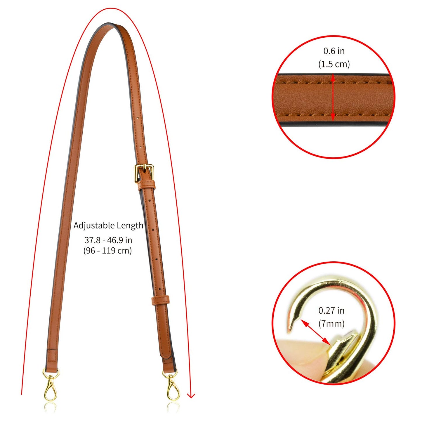 Allzedream Leather Purse Strap Replacement Crossbody Handbag Long Adjustable, Brown, M