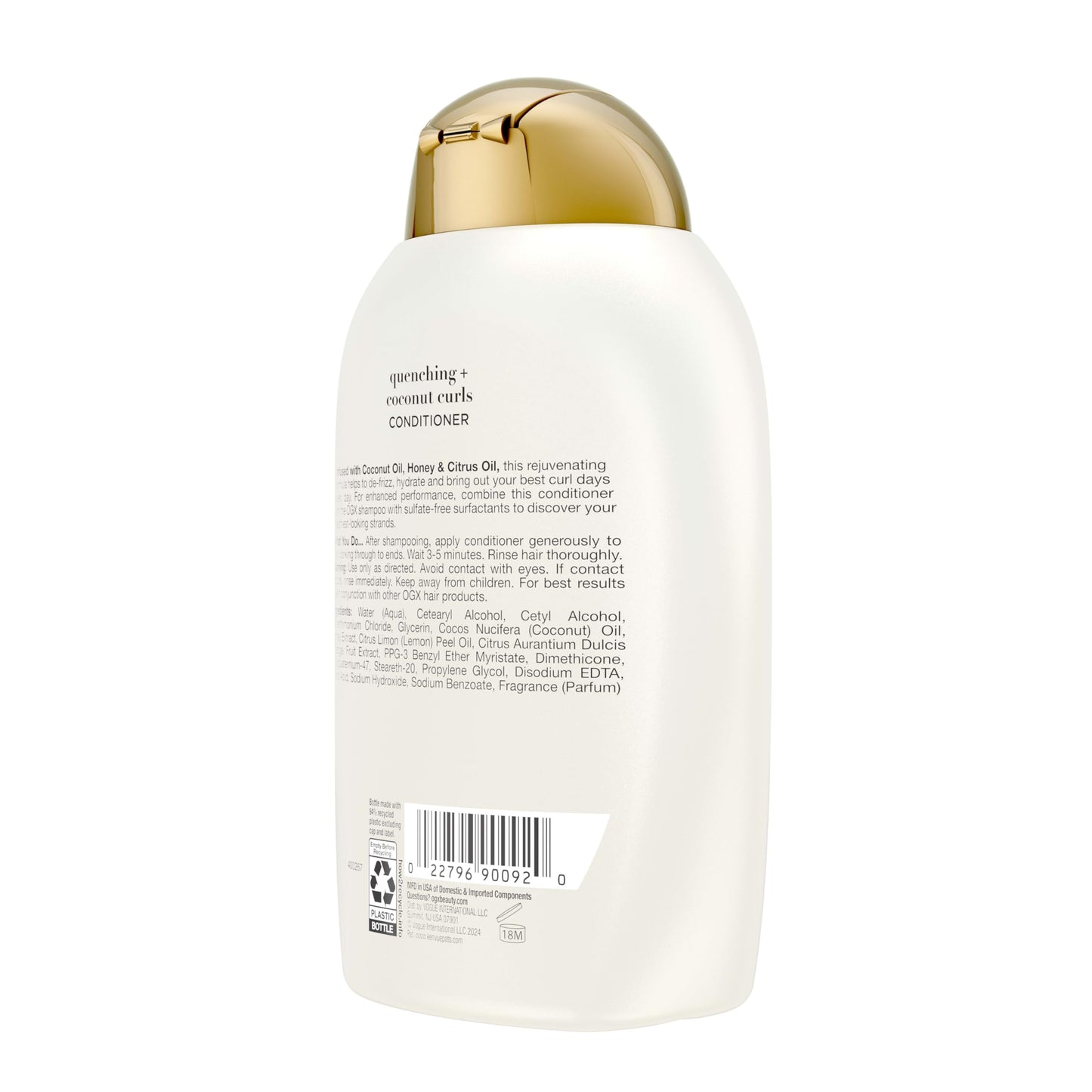 OGX Quenching + Coconut Curls Curl-Defining Conditioner, Nourishing Curly Hair Conditioner with Coconut /Citrus Oil & Honey, Paraben-Free
