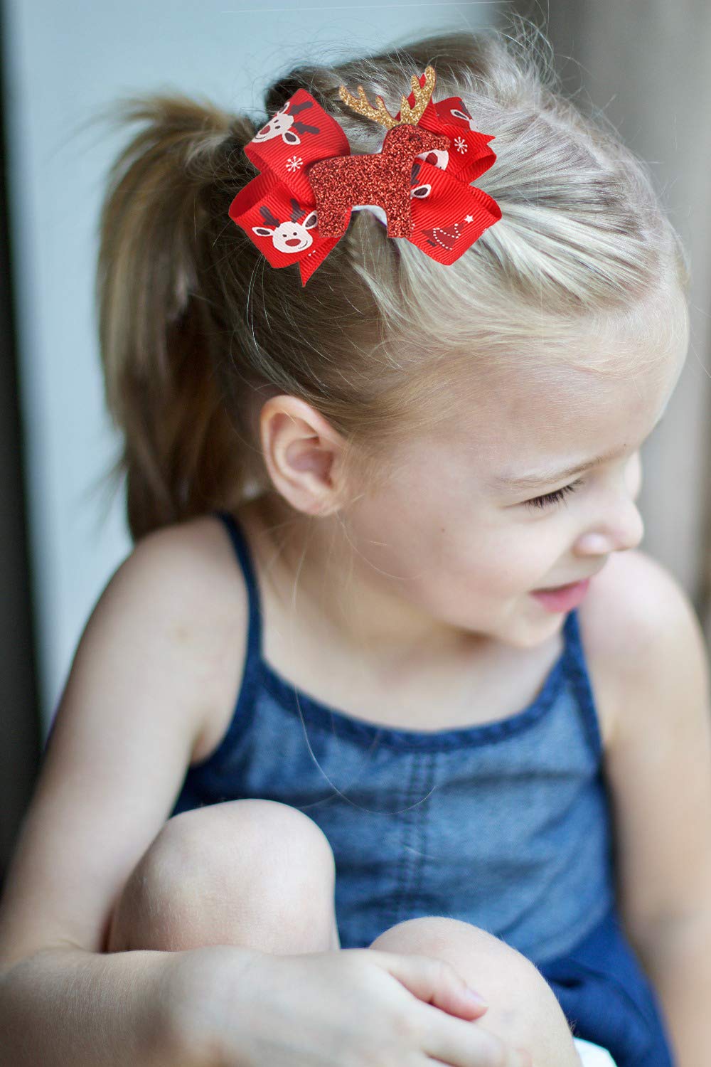 5 Pcs Christmas Sequins Alligator Clips Girls Hair Clips Bows Barrettes Hair Accessories,Include Santa,Christmas Tree and Cap, Elk Styles