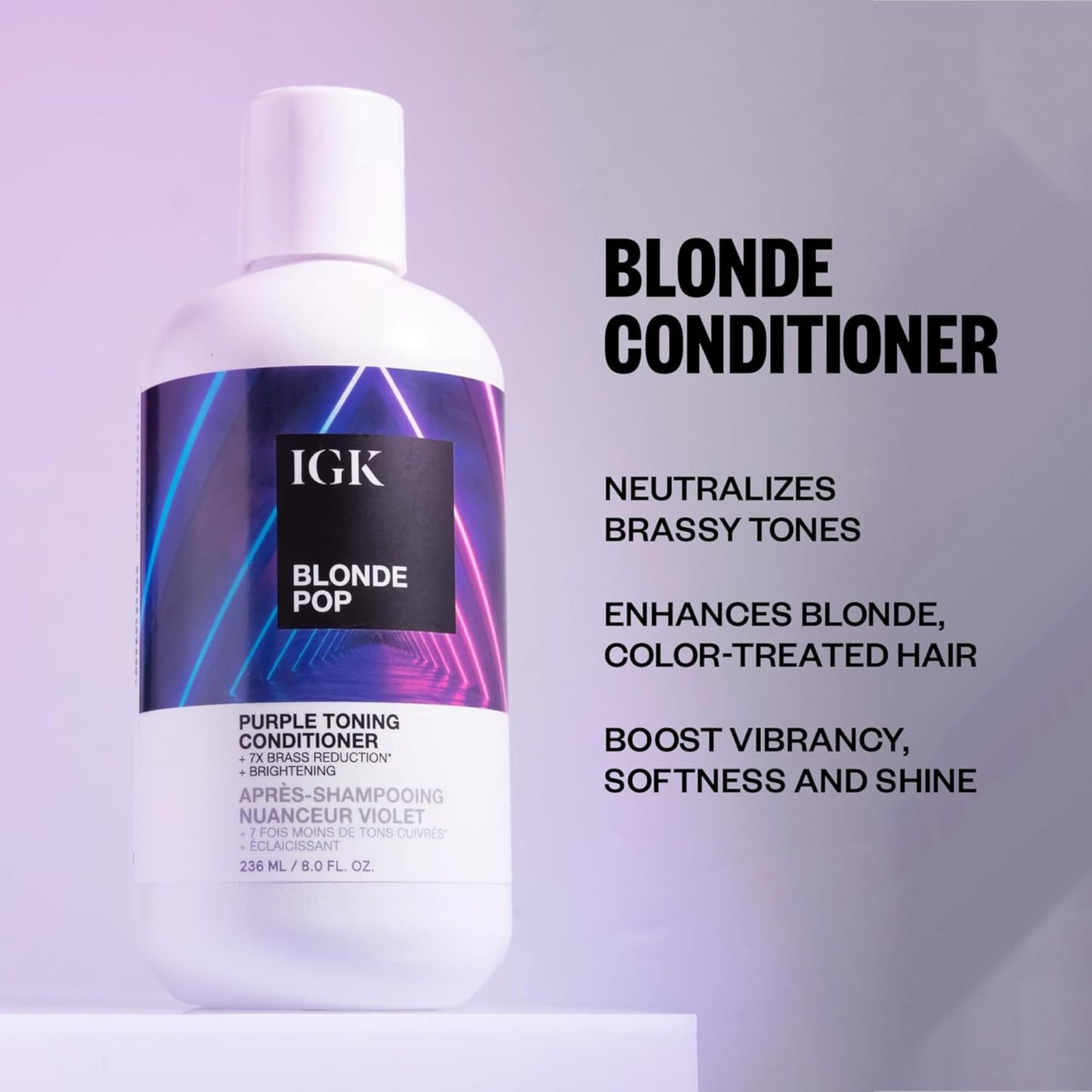 IGK BLONDE POP Purple Toning Conditioner | Hydrates, Brightens + Neutralizes Brass for Blonde & Highlighted Hair | Vegan + Cruelty Free | 33.8oz
