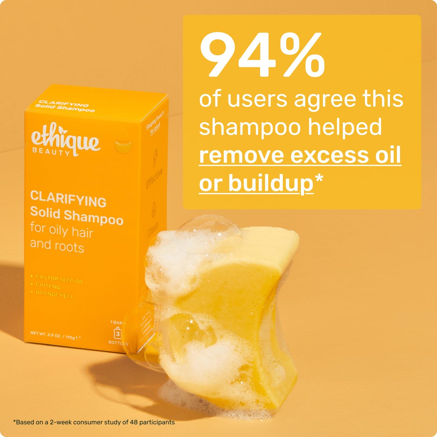 Ethique Beauty Clarifying Shampoo & Conditioner Set for Oily Hair & Build-up with Castor Oil - Plastic-Free, Vegan, Cruelty-Free - 2 Pack