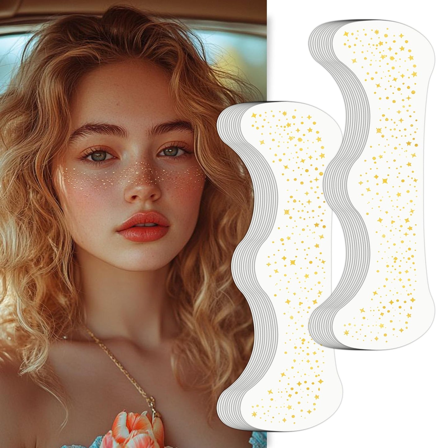 Wodelanle Glitter Freckles Face Tattoo, 24 Count Gold Face Glitter Speckles Makeup Patches, Glow Up Makeup Patches, Cute Glitter Freckles Makeup