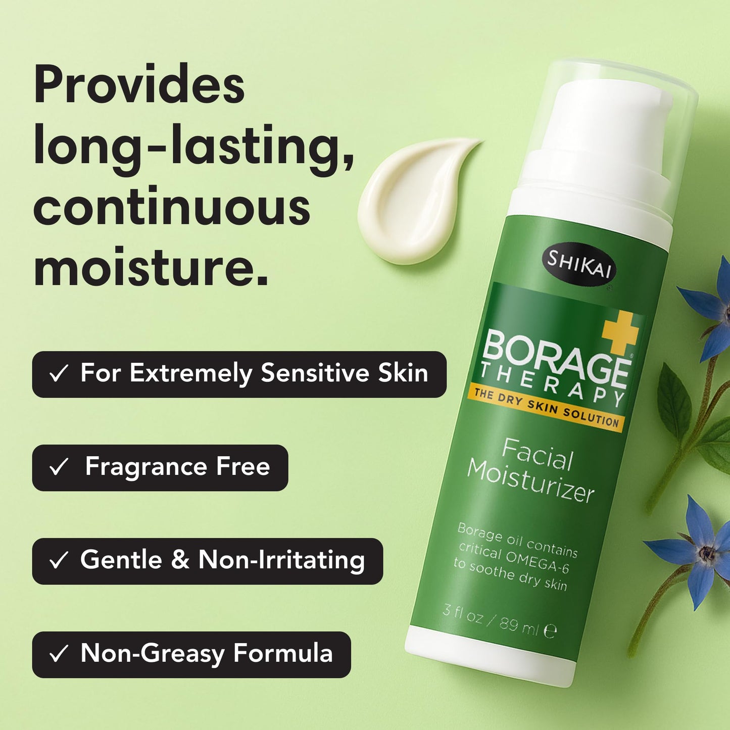 ShiKai Borage Therapy Facial Moisturizer | Unscented Cream for Face & Neck | Daily Skin Lotion for Dry or Sensitive Skin | Non-Greasy, Gentle Formula