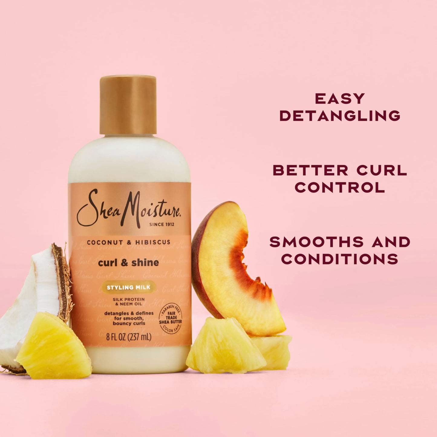 SheaMoisture Curl & Style Milk Coconut & Hibiscus with Silk Protein & Neem Oil for Thick, Defined, Curly Hair Fair Trade, Sulfate-Free 8 oz