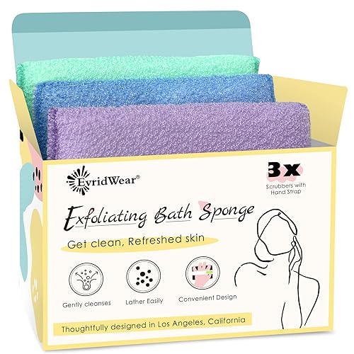 Evridwear Exfoliating Body Scrubber Heavy Exfoliating Bath Sponges for Men Women Shower Exfoliator Dead Skin Remover Loofah for Cleansing 3 Count