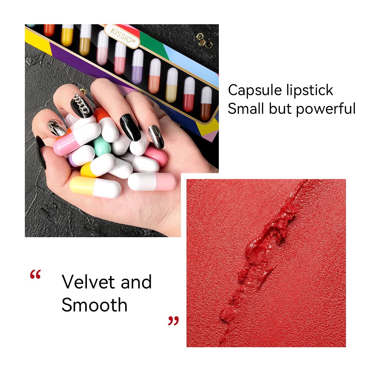KISSIO Lipstick Set 12 Colors,Mini Matte Lipstick,Pill Lipstick Set,Waterproof Long Lasting Mini Capsules Lipstick,Travel Friendly,Cruelty Free,2.33