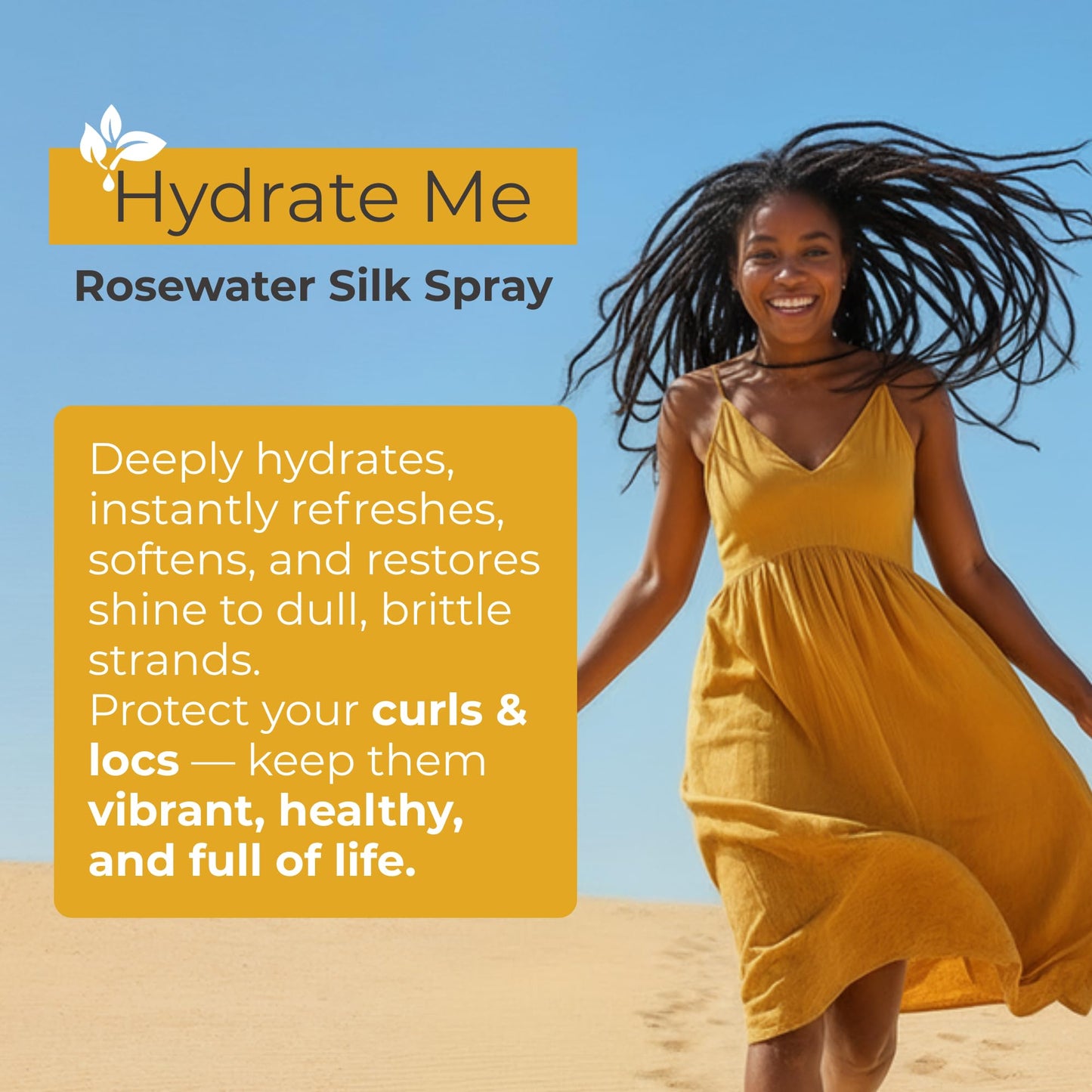 Jaycee Naturals Hydrate Me Rosewater Silk Spray with Silk Amino Acids and Coconut Water To Refresh and Revive All Hair Textures and Styles, Light