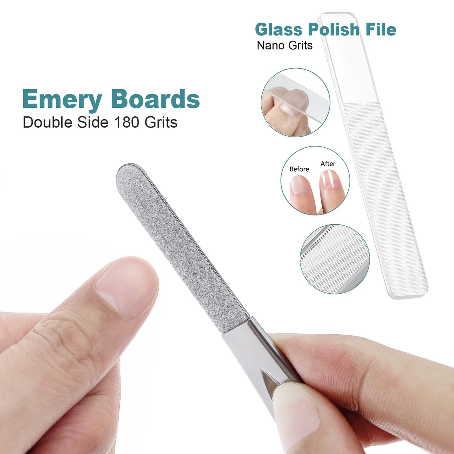 VOGARB Travel Nail Files for for Thick Toenails, 3.6 Inch Diamond Nail File for Natural Nails, Double Sided 180 Diamond Grits Emery Boards for Men