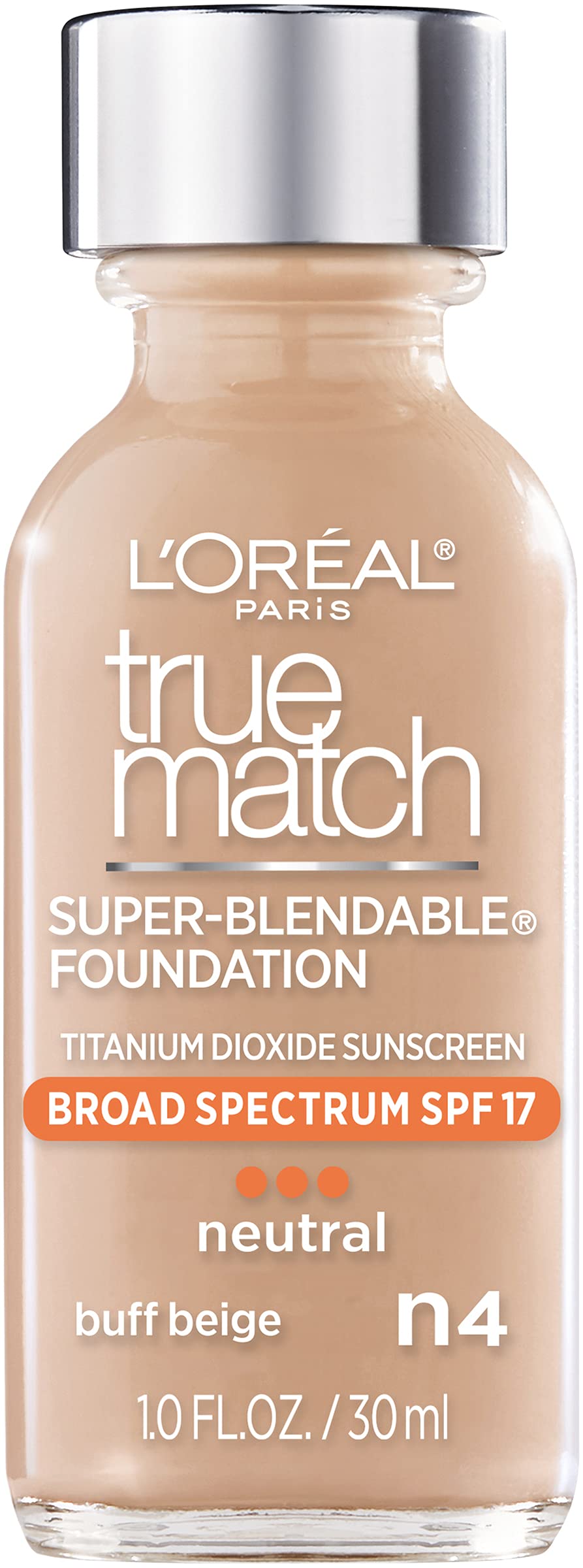 L’Oréal Paris Makeup True Match Super-Blendable Liquid Foundation, Buff Beige N4, 1 Fl Oz,1 Count